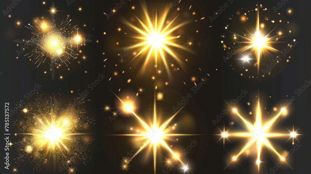 Modern illustration of bright yellow explosion with shimmering sparkles. Christmas surprise, bright yellow explosion with shimmering sparkles particles. Modern illustration of bright yellow explosion with shimmering sparkles. Christmas surprise, bright yellow explosion with shimmering sparkles particles.