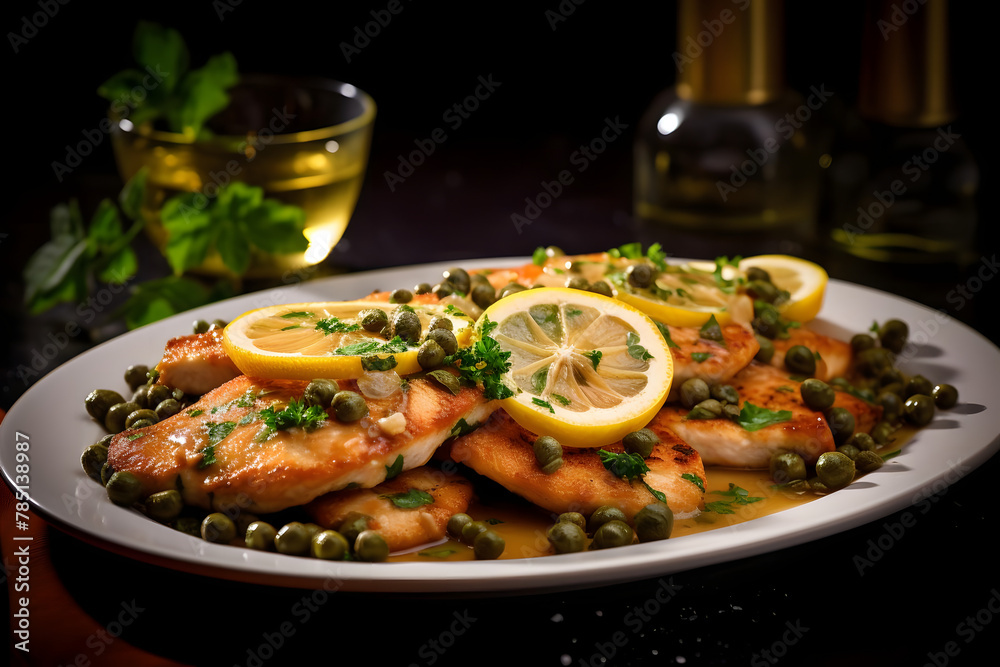 Chicken Piccata, Zesty and tender chicken cutlet in a lemony caper sauce Chicken Piccata, Zesty and tender chicken cutlet in a lemony caper sauce