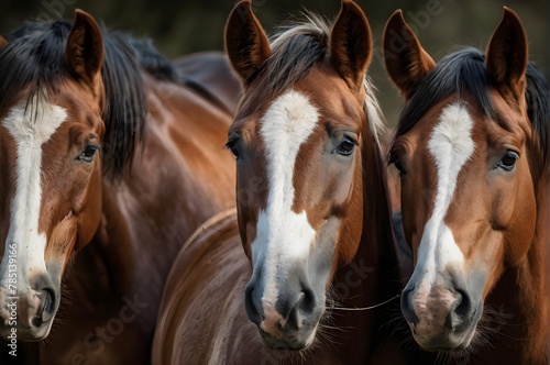 AI generated illustration of horses in a field  standing closely together
