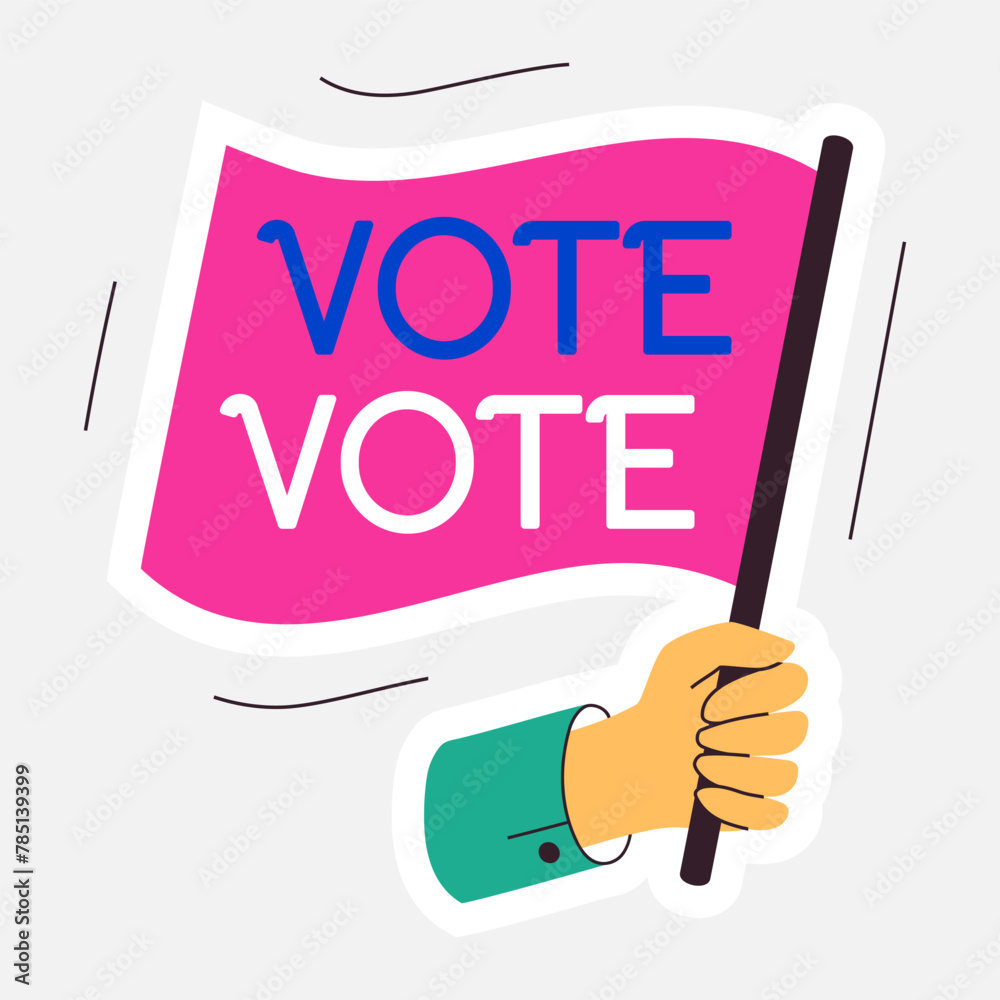 Vote sticker holding voting flag modern colorful style isolated for social media, post, banner, poster Vote sticker holding voting flag modern colorful style isolated for social media, post, banner, poster