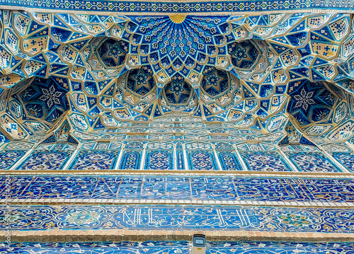 Detail of arc of Gur-e-Amir or Guri Amir, mausoleum of the Turco-Mongol conqueror Timur (also known as Tamerlane) in Samarkand, Uzbekistan.