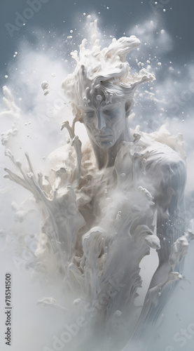 Statue of man in splash of white wather.