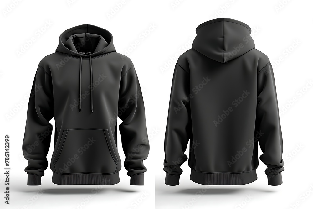 a sleek and cozy hoodie in a classic black color, featuring a comfortable and roomy fit. - obrazy, fototapety, plakaty 