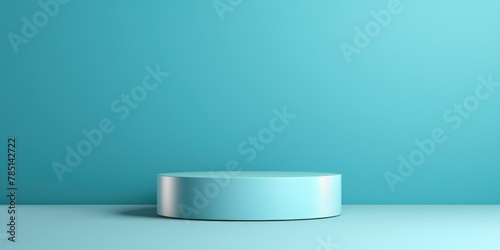 Cyan minimal background with cylinder pedestal podium for product display presentation mock up in 3d rendering illustration vector design