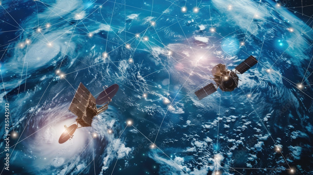 Obraz premium Satellite communication network connecting remote areas