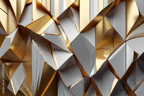 Abstract architectural background 3d illustration white and gold color modern geometric wallpaper can be used in cover design, book design, flyer, website background or advertising. Generative AI