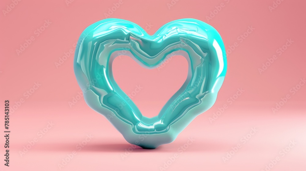 Frame of a turquoise heart isolated on pink background in 3D