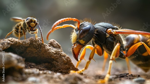 AI generated illustration of Two wasps in the dirt