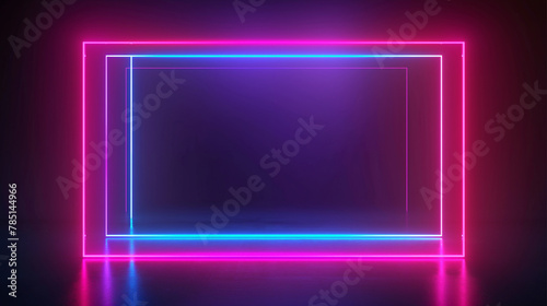 Neon colorful rectangular frame with shining effects