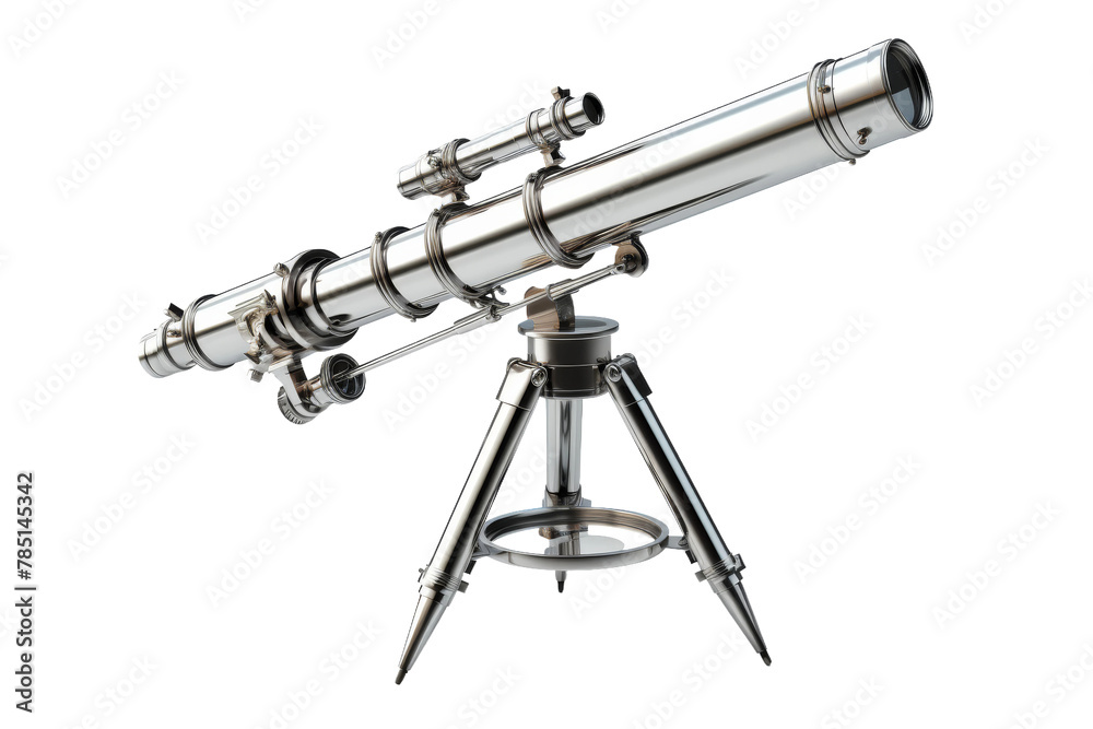 Gazing Beyond: Stellar Telescope Strikes Pose on Clean Canvas. On White or PNG Transparent Background. Gazing Beyond: Stellar Telescope Strikes Pose on Clean Canvas. On White or PNG Transparent Background.