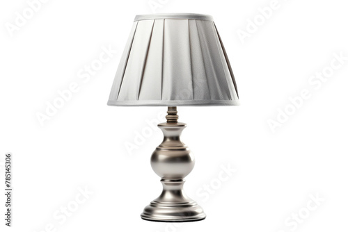Illuminated Elegance: A Silver Lamp With a White Shade. On White or PNG Transparent Background.