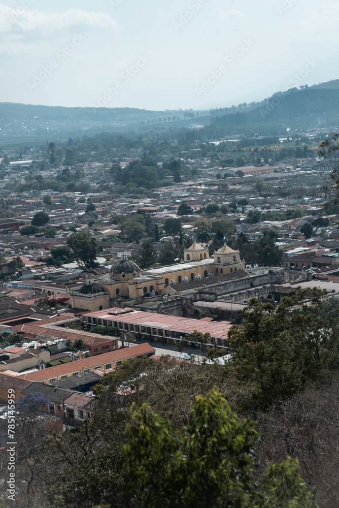 Bird's eye view of the cityscape of Antigua, Guatemala