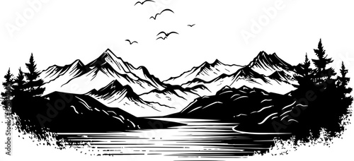 Seascape Serenity Sketch Coastline Icon Wilderness Sketches Mountain Seascape Emblem