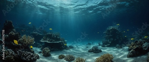 AI generated illustration of a hyper-realistic photograph of an underwater view with coral reefs
