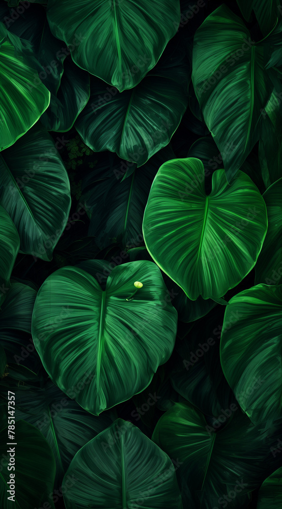 Fototapeta premium Green leaves background. Dark concept.