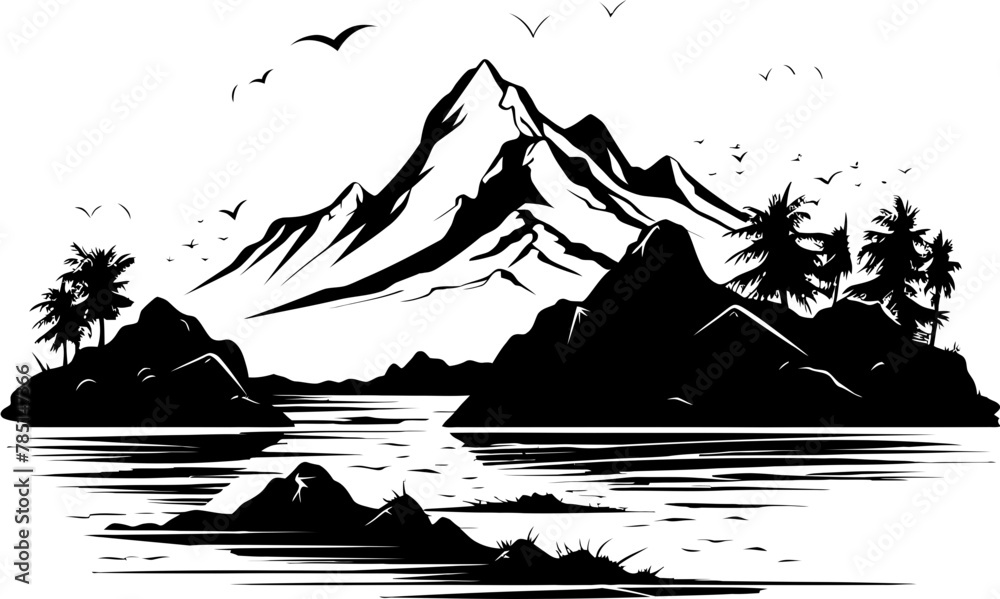 Sketchscape Symphony Wild Nature Sketch Icon Mountain Dreams Sketchy Landscape Emblem