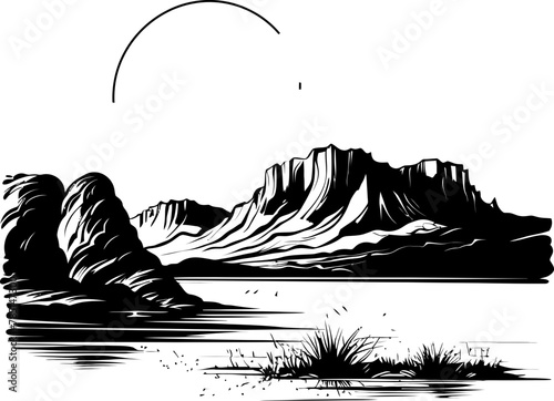 Seascape Serenity Sketch Coastline Icon Sketchscape Serenity Mountain Sketch Logo