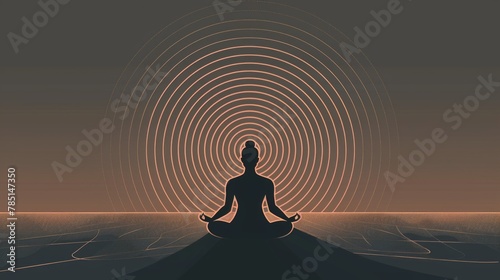 Meditative Pose with Radiating Concentric Energy Circles