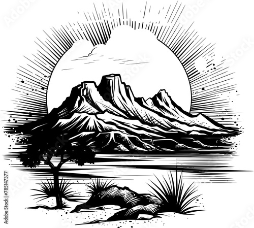 Mountain Dreams Sketchy Landscape Emblem Seascape Serenity Mountain Sketch Logo