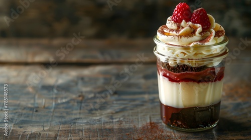Jarred layered dessert With copyspace for text photo