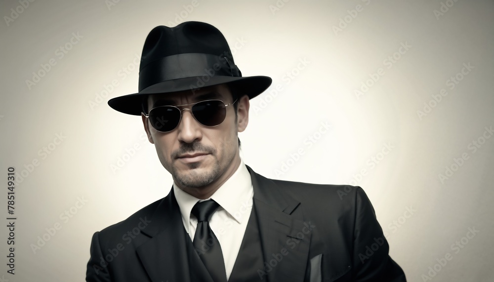 AI generated illustration of a man in a hat and tie posing for the camera