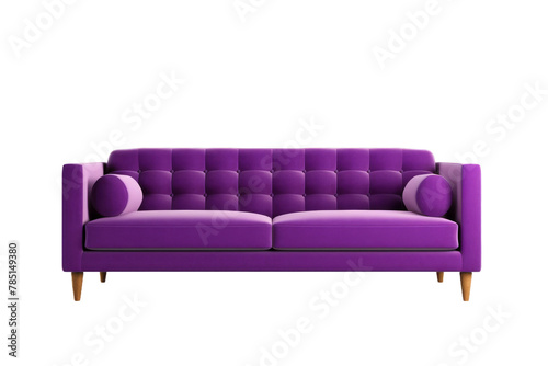 Lavender Elegance: A Purple Couch Gracefully Resting on a White Floor. On White or PNG Transparent Background.