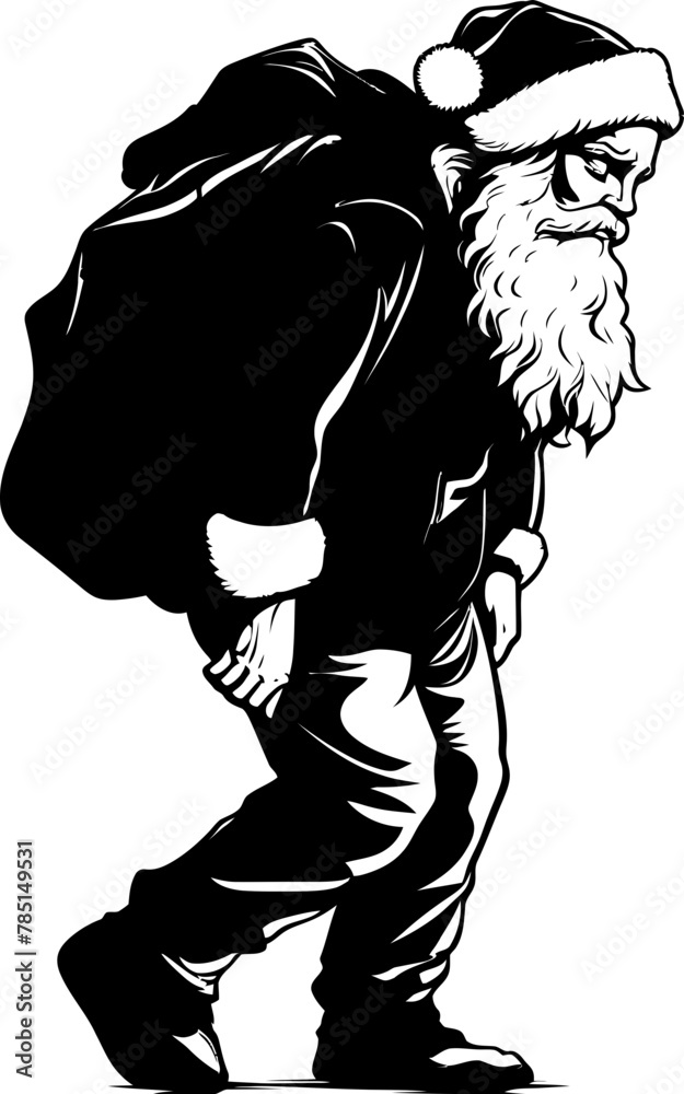 Fototapeta premium Tired Kris Kringle Weary Sack Emblem Santas Load Fatigued Shoulder Logo