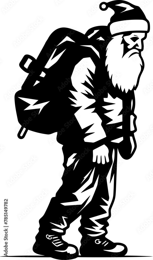 Fototapeta premium Fatigued Saint Nick Shoulder Bag Logo Exhausted Santa Tired Sack Icon