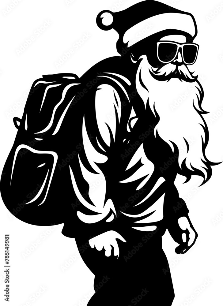 Fototapeta premium Worn Out Kris Kringle Fatigued Bag Icon Dreary Santa Shoulder Bearing Emblem
