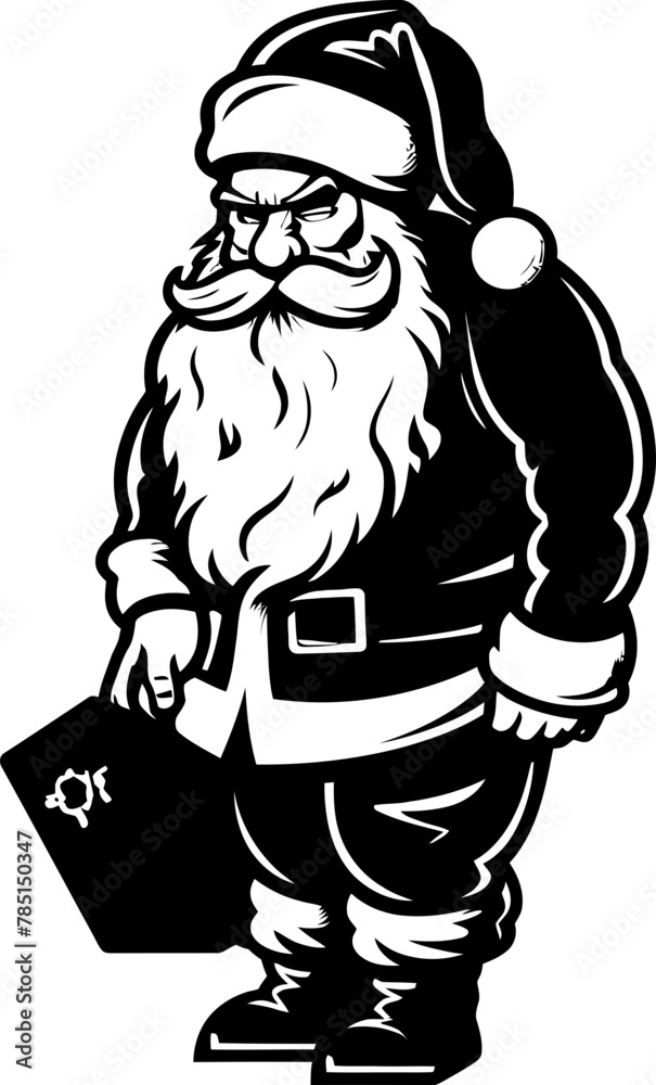 Fototapeta premium Drained Kris Kringle Burdened Bag Icon Sleepy Father Christmas Tired Sack Emblem