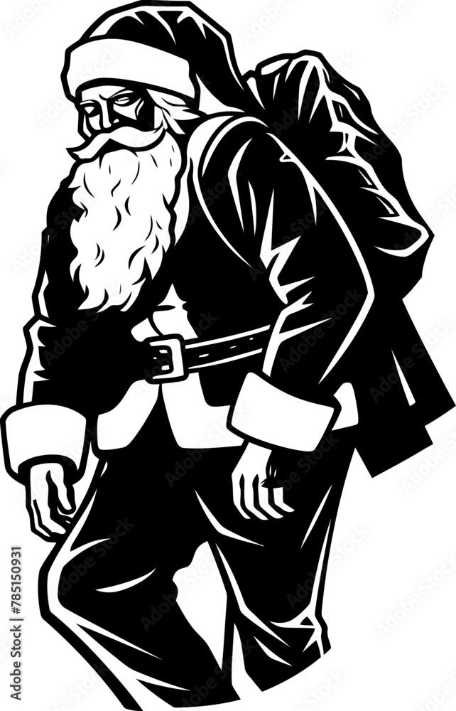 Fototapeta premium Sleepy Claus Fatigued Bag Logo Tired Kris Kringle Shoulder Borne Icon