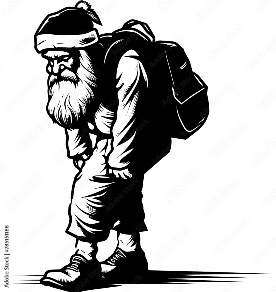 Wearied Saint Nick Sack Carrying Logo Drained Father Christmas Bag on Shoulder Icon Wearied Saint Nick Sack Carrying Logo Drained Father Christmas Bag on Shoulder Icon