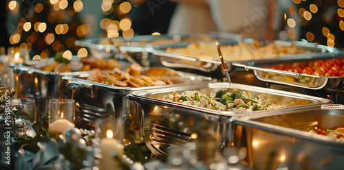 Fototapeta Naklejka Na Ścianę i Meble -  豪華なパーティーのビュッフェと華やかな照明