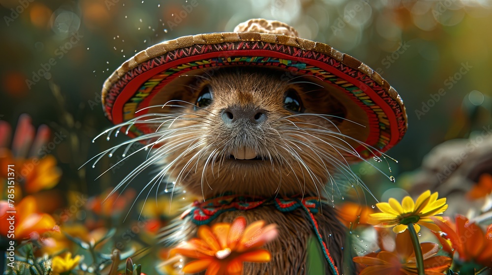 AI-generated illustration of a capybara weraing a sombrero