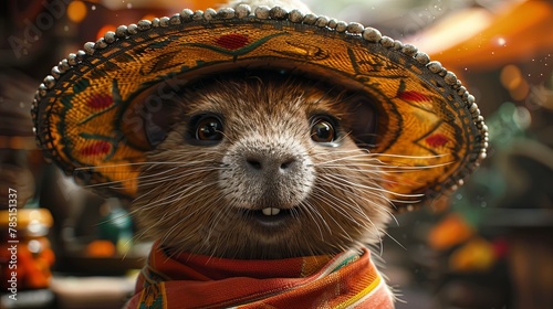 AI-generated illustration of a capybara weraing a sombrero photo