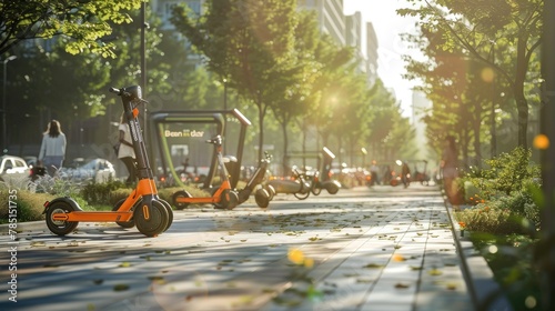 Urban mobility hub with shared electric scooters and bikes