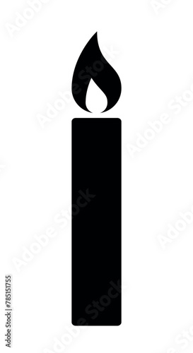 lit candle, black and white vector silhouette symbol icon illustration of burning candle with flame isolated on white