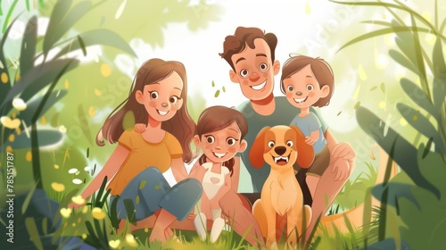 Family Sitting in Grass With Dog