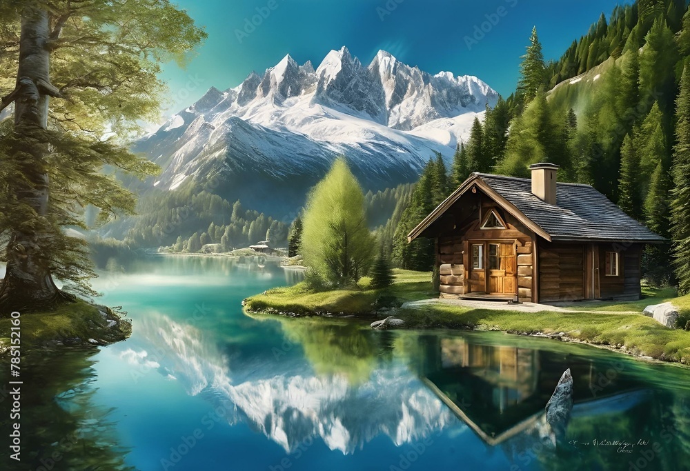 the cabin sits in the middle of the wilderness, looking out onto the lake