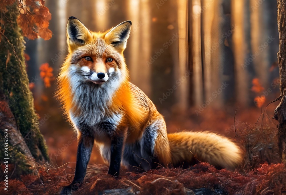 a fox that is looking at the camera in the forest