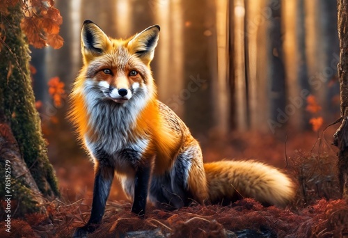 a fox that is looking at the camera in the forest © Wirestock