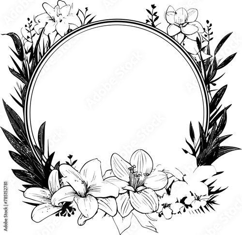 Blossom Borderline Floral Frame Icon Palm Paradise Plant and Flower Emblem