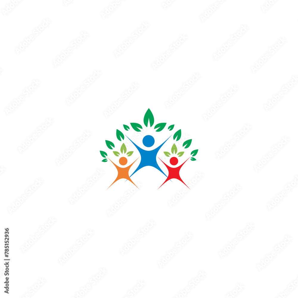 Vector illustration of community care logo design with colorful people icons on white background
