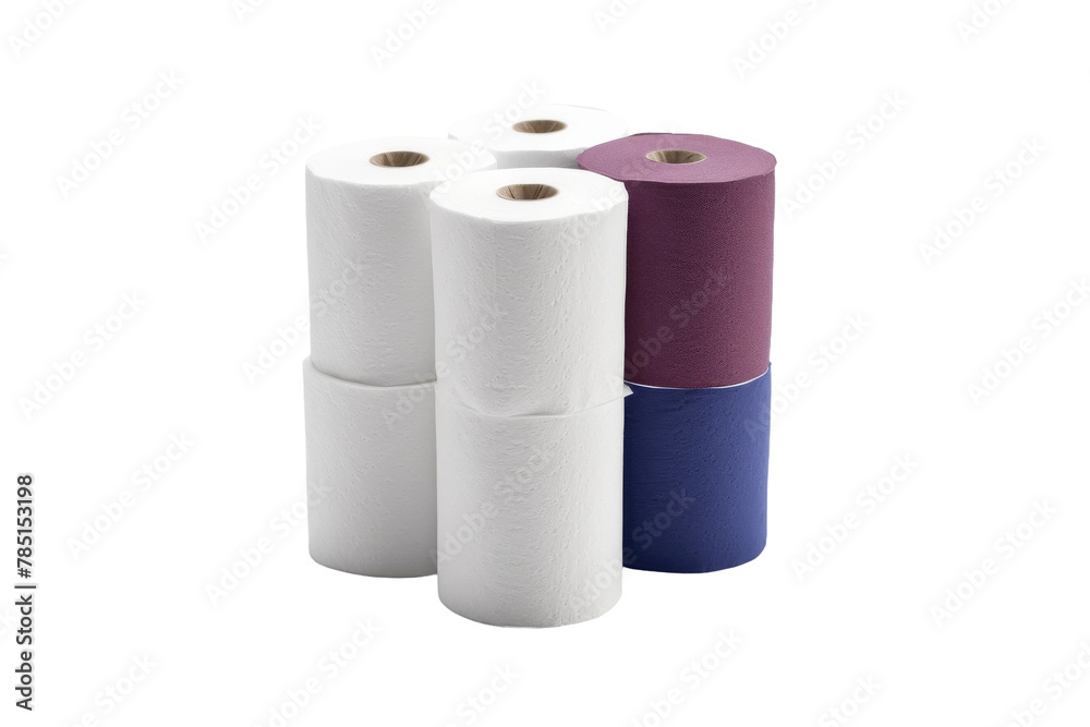 Trio of Colorful Toilet Paper Rolls. On White or PNG Transparent Background. Trio of Colorful Toilet Paper Rolls. On White or PNG Transparent Background.