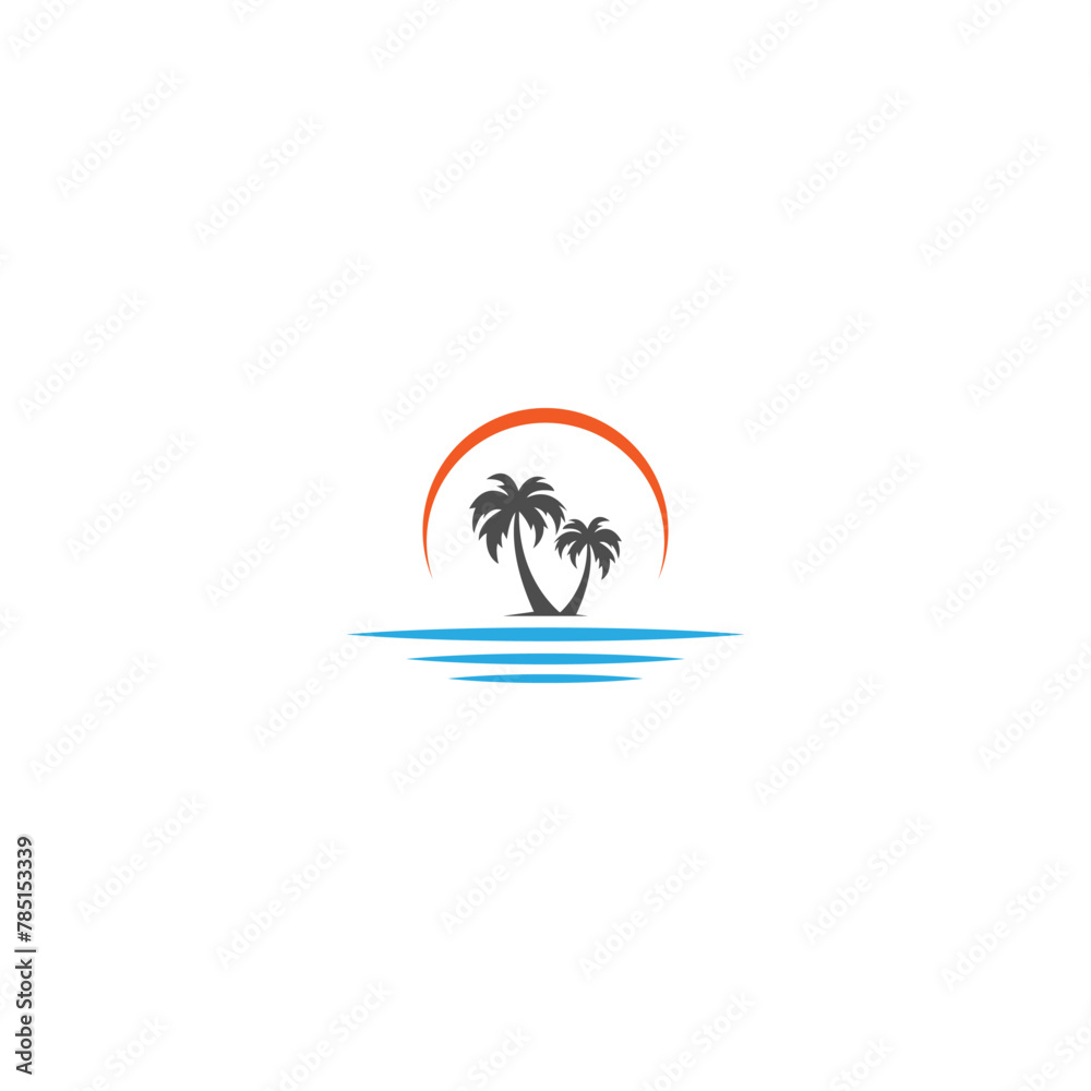 Digital illustration of a creative round palm tree brand logo design for businesses Digital illustration of a creative round palm tree brand logo design for businesses