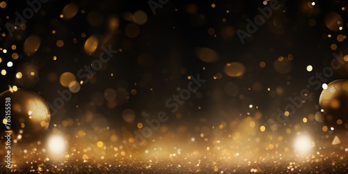 Gold background, football stadium lights with gold confetti decoration, copy space for advertising banner or poster design