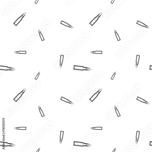 Repeated bullet ammo. Black and white seamless pattern background.
