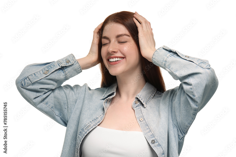 Portrait of smiling woman on white background Portrait of smiling woman on white background