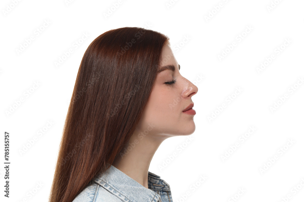 Portrait of beautiful woman on white background Portrait of beautiful woman on white background