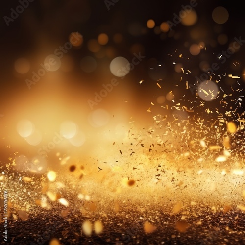 Gold background, football stadium lights with gold confetti decoration, copy space for advertising banner or poster design